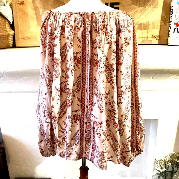 Mes Demoiselles Paris Silk Peasant Blouse – Bohemian Balloon Sleeve Top, Size T2 - Picture 4 of 8